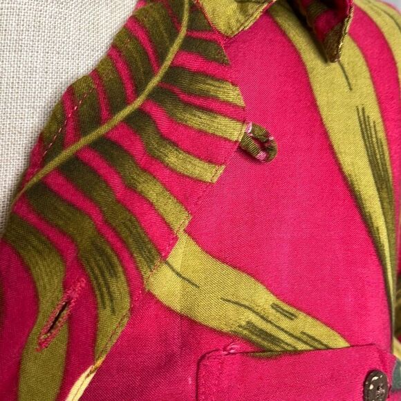 Vintage High Surf rayon Hawaiian shirt medium fuchsia yellow floral - Picture 12 of 16